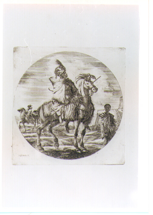 FIGURA MASCHILE DI AFRICANO A CAVALLO (stampa) di Della Bella Stefano (sec. XVII)