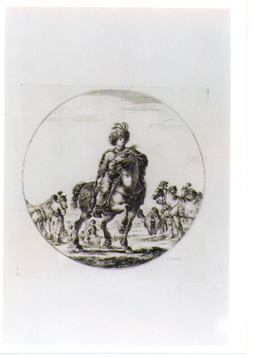 FIGURA MASCHILE DI UNGHERESE A CAVALLO (stampa) di Della Bella Stefano (sec. XVII)