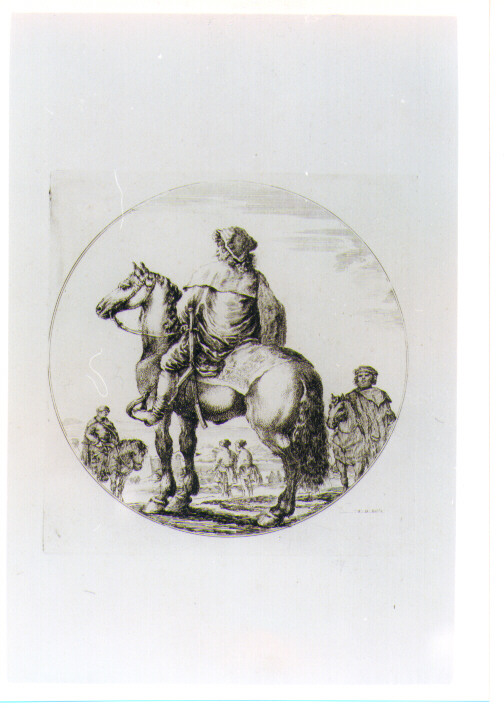 FIGURA MASCHILE DI UNGHERESE A CAVALLO (stampa) di Della Bella Stefano (sec. XVII)