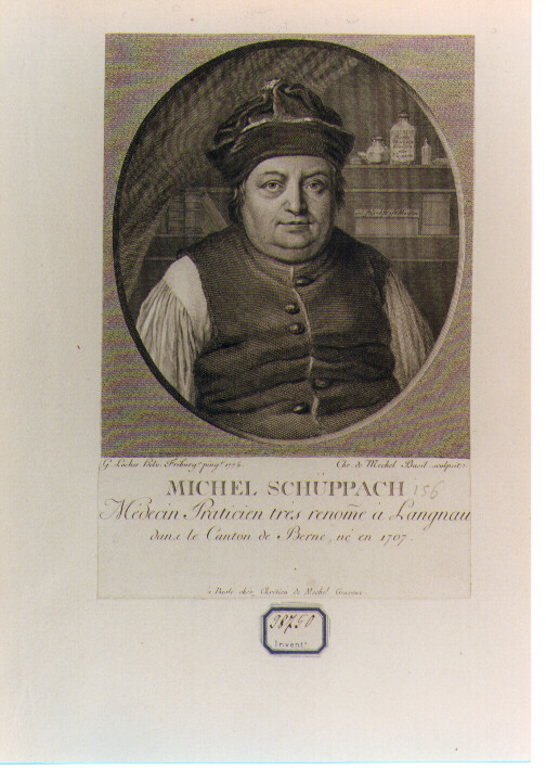 RITRATTO DI MICHEL SCHUPPACH (stampa controfondata smarginata) di Locher Gottfried, Von Mechel Christian (sec. XVIII)