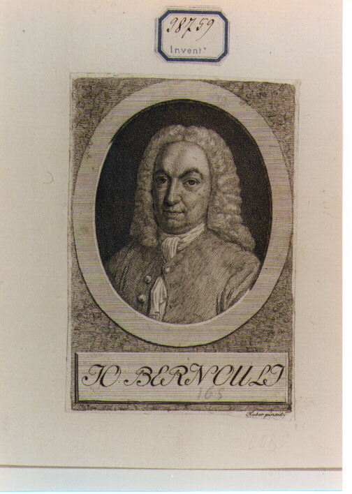 RITRATTO DI JEAN BERNOULLI (stampa controfondata smarginata) di Pfenninger Heinrich (secc. XVIII/ XIX)