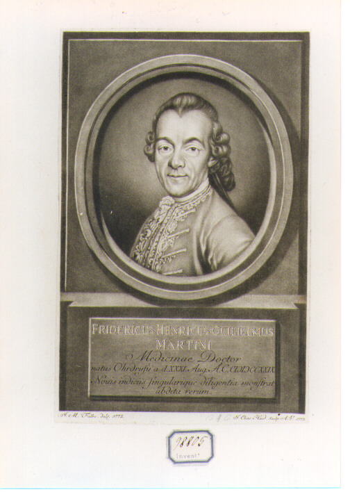 RITRATTO DI FRIDERICUS HENRICUS GUILIELMUS MARTIN (stampa controfondata smarginata) di Falbe Joachim Martin, Haid Johann Elias (sec. XVIII)