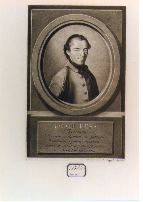 RITRATTO DI JACOB HESS (stampa controfondata smarginata) di Haid Johann Elias (seconda metà sec. XVIII)