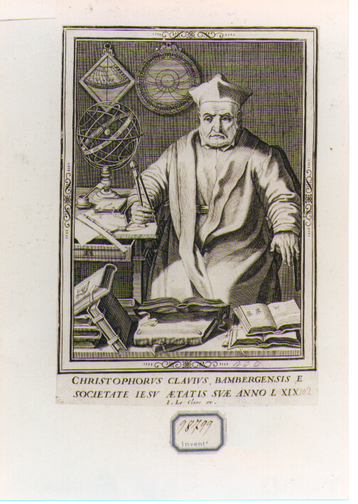 RITRATTO DI CHRISTOPHORUS CLAVIUS (stampa controfondata smarginata) di Le Clerc Isaac (CERCHIA) (sec. XVIII)