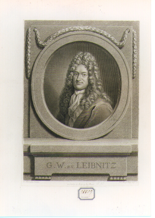 RITRATTO DI LEIBNITZ (stampa controfondata smarginata) di Scheits Andreas, Bause Johann Friedrich (sec. XVIII)