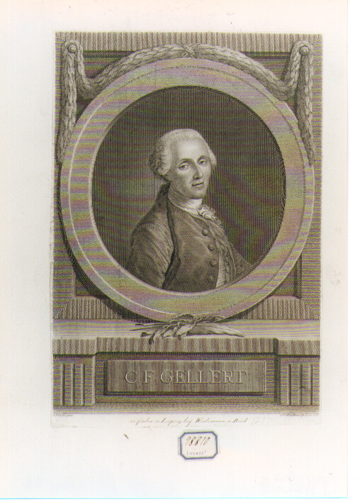 RITRATTO DI GELLERT (stampa controfondata smarginata) di Oeser Adam Friedrich, Bause Johann Friedrich (sec. XVIII)