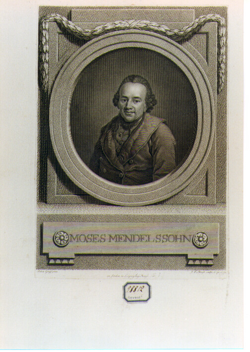 RITRATTO DI MOSES MENDELSSOHN (stampa controfondata smarginata) di Graff Anton, Bause Johann Friedrich (sec. XVIII)