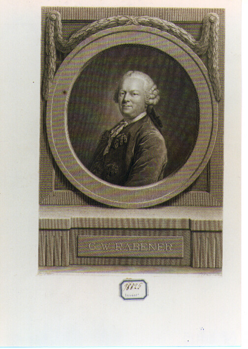 RITRATTO DI DI G. W. RABENER (stampa controfondata smarginata) di Bause Johann Friedrich, Graff Anton (sec. XVIII)