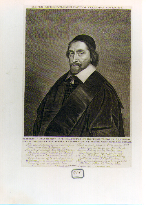 RITRATTO DI FRIDERICUS SPANHEMIUS (stampa controfondata smarginata) di Dubordieu Pieter, Suyderhoef Jonas (sec. XVII)