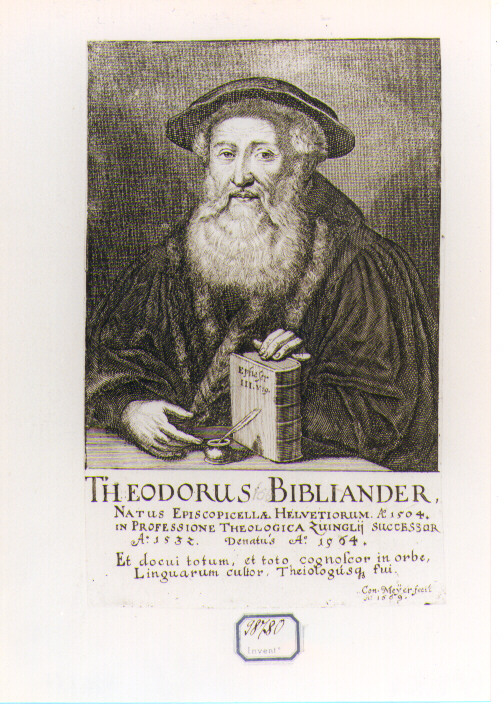 RITRATTO DI THEODORUS BIBLIANDER (stampa controfondata smarginata) di Meyer Conrad (sec. XVII)