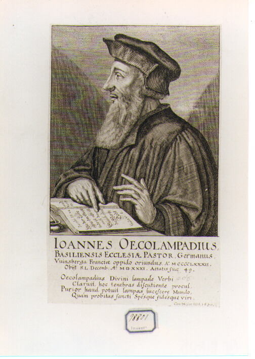 RITRATTO DI JOHANNES OECOLAMPADIUS (stampa controfondata smarginata) di Meyer Conrad (sec. XVII)