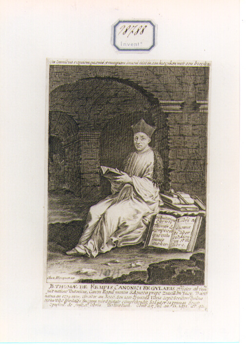 BEATO TOMMASO DE KEMPIS (stampa controfondata smarginata) di Hecquet Robert (CERCHIA) (sec. XVIII)
