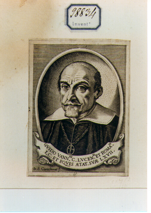 RITRATTO DI GUIDO VANN. US (stampa controfondata smarginata) di Coriolano Giovanni Battista (sec. XVII)