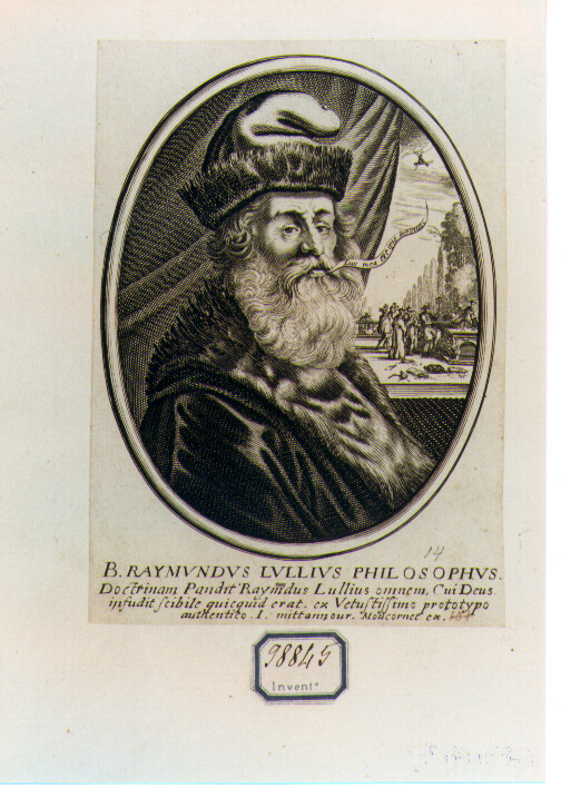RITRATTO DI RAYMUNDUS LULLIUS (stampa controfondata smarginata) di Moncornet Balthasar (terzo quarto sec. XVII)