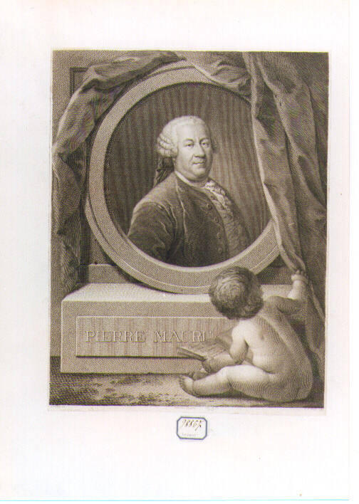 RITRATTO DI PIERRE MAURU (stampa controfondata smarginata) di Oeser Adam Friedrich, Bause Johann Friedrich (seconda metà sec. XVII)
