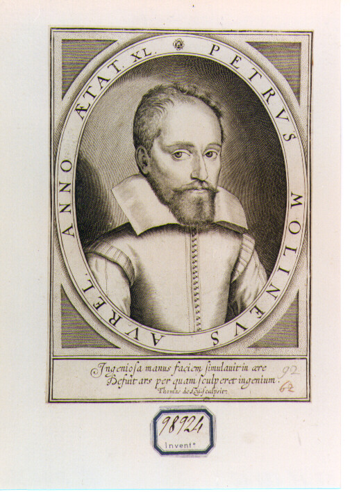 RITRATTO DI PETRUS MOLINEUS (stampa controfondata smarginata) di De Leu Thomas (secc. XVI/ XVII)
