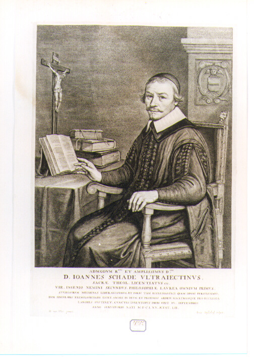 RITRATTO DI IOHANNES SCHADE (stampa controfondata smarginata) di Van Vliet Hendrik Cornelisz, Suyderhoef Jonas (sec. XVII)