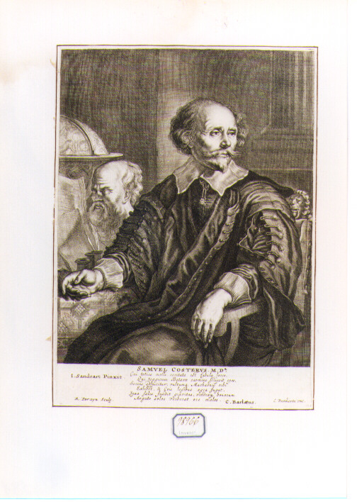 RITRATTO DI SAMUEL COSTERUS (stampa controfondata smarginata) di Von Sandrart Joachim, Van Persyn Reinier (sec. XVII)