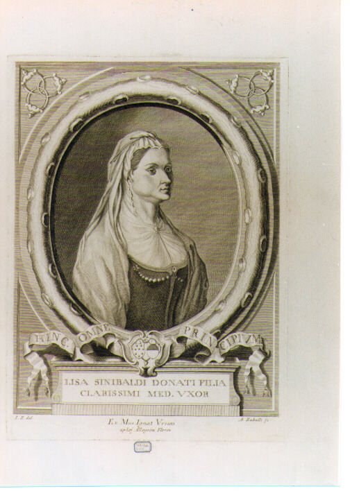 RITRATTO DI LISA SINIBALDI (stampa) di Zaballi Antonio, Zocchi Giuseppe (sec. XVIII)