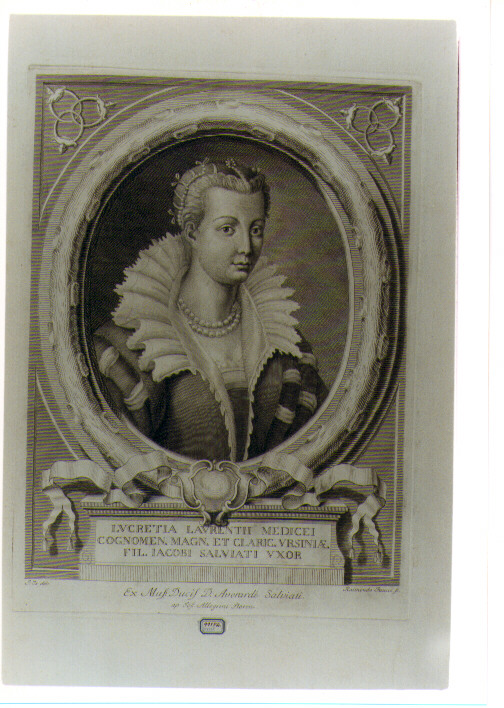 RITRATTO DI LUCREZIA DE' MEDICI (stampa) di Faucci Raimondo, Zocchi Giuseppe (sec. XVIII)