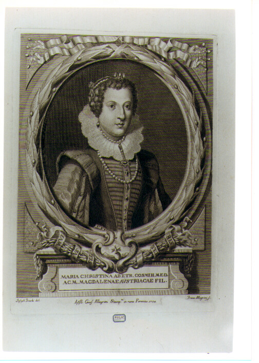 RITRATTO DI MARIA CRISTINA DE' MEDICI (stampa) di Allegrini Francesco, Zocchi Giuseppe (sec. XVIII)