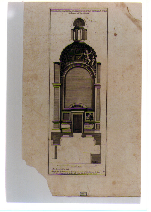 SEZIONE LATERALE E PIANTA DELLA CAPPELLA FONSECA IN SAN LORENZO IN LUCINADI ROMA (stampa) di Specchi Alessandro, Bernini Gian Lorenzo (sec. XVII)