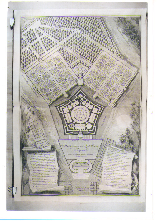 PIANTA DEL PALAZZO E DEI GIARDINI DI CAPRAROLA (stampa) di Barozzi Jacopo detto Vignola, Vasi Giuseppe (sec. XVIII)