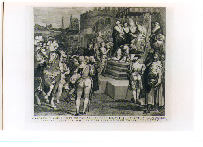 PAPA PAOLO III BENEDICE CARLO V DI RITORNO DALLA TUNISIA (stampa) di Zuccari Taddeo (CERCHIA), Von Prenner Georg Gaspar (sec. XVIII)