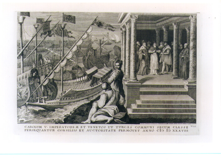 PAPA PAOLO III IMPONE A CARLO V E A VENEZIA DI UNIRSI NELLA GUERRA CONTROI TURCHI (stampa) di Zuccari Taddeo (CERCHIA), Von Prenner Georg Gaspar (sec. XVIII)