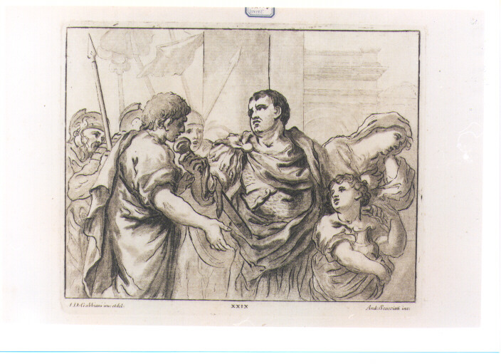 VITELLIO E FLAVIO SABINO (stampa a colori) di Gabbiani Antonio Domenico, Scacciati Andrea II (sec. XVIII)