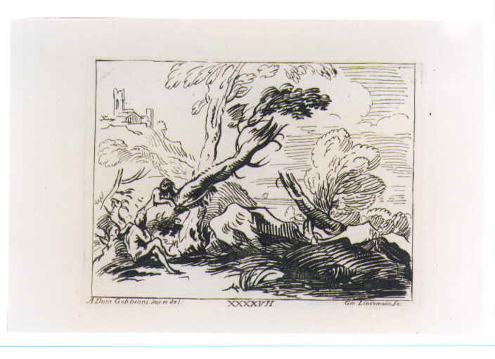 PAESAGGIO CON FIGURE (stampa) di Gabbiani Antonio Domenico, Lindemann Johannes (sec. XVIII)