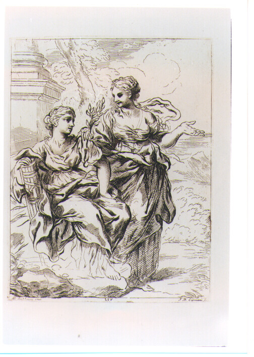 ALLEGORIA DELLA GIUSTIZIA E DELLA PACE (stampa) di Gabbiani Antonio Domenico, Cipriani Giovanni Battista (sec. XVIII)
