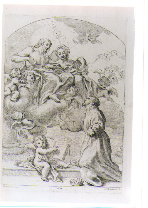 VISIONE DI SAN GAETANO (stampa) di Gabbiani Antonio Domenico, Cipriani Giovanni Battista (sec. XVIII)