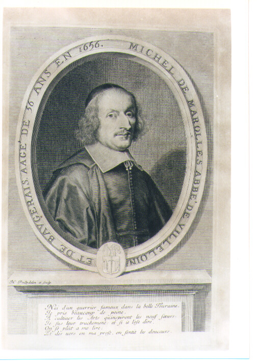RITRATTO DI MICHEL DE MAROLLES (stampa) di De Poilly Nicolas I (sec. XVII)