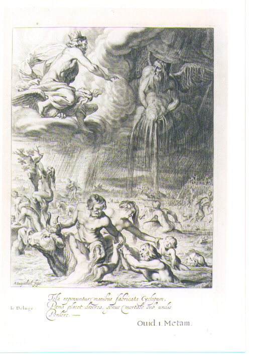 GIOVE DISTRUGGE L'UMANITA' COL DILUVIO (stampa) di Van Diepenbeeck Abraham, Bloemaert Cornelis il Giovane, Matham Theodor (sec. XVII)
