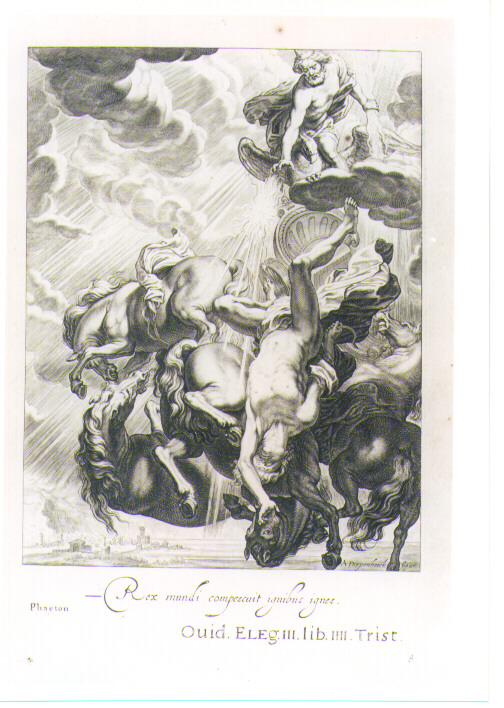 CADUTA DI FETONTE (stampa) di Van Diepenbeeck Abraham, Bloemaert Cornelis il Giovane, Matham Theodor (sec. XVII)
