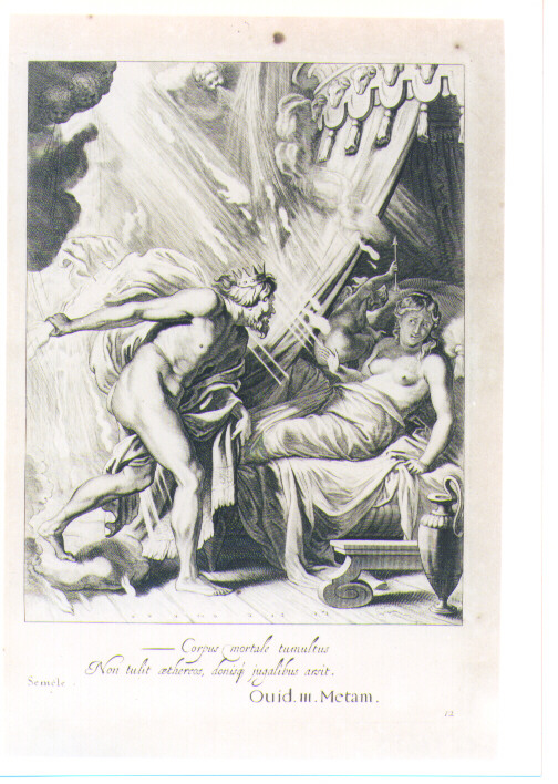 GIOVE E SEMELE (stampa) di Van Diepenbeeck Abraham, Bloemaert Cornelis il Giovane, Matham Theodor (sec. XVII)