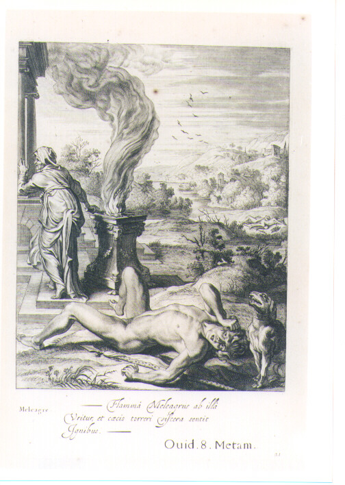 MORTE DI MELEAGRO (stampa) di Van Diepenbeeck Abraham, Bloemaert Cornelis il Giovane, Matham Theodor (sec. XVII)