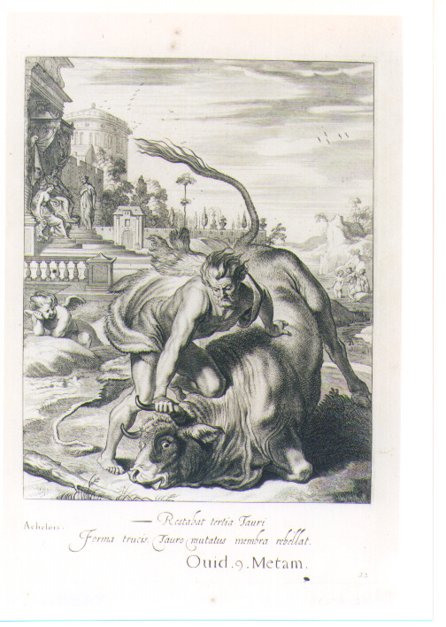 ERCOLE E ACHELOO (stampa) di Van Diepenbeeck Abraham, Bloemaert Cornelis il Giovane, Matham Theodor (sec. XVII)