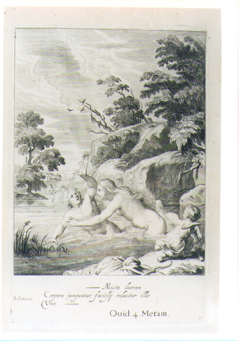 ERMAFRODITO E SALMACE ALLA FONTE (stampa) di Van Diepenbeeck Abraham, Bloemaert Cornelis il Giovane, Matham Theodor (sec. XVII)