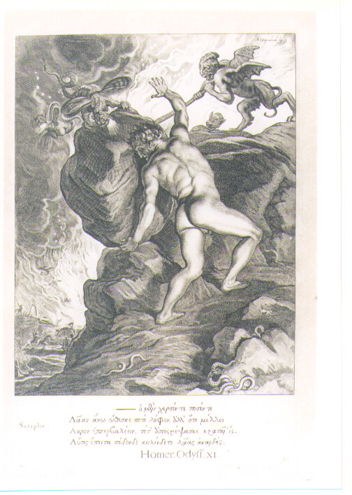 SUPPLIZIO DI SISIFO (stampa) di Van Diepenbeeck Abraham, Bloemaert Cornelis il Giovane, Matham Theodor (sec. XVII)