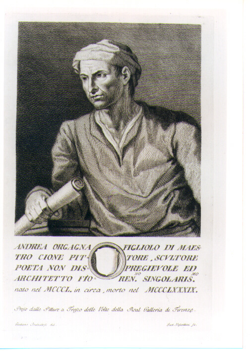 RITRATTO DI ANDREA ORCAGNA (stampa) di Vascellini Gaetano, Traballesi Giuliano (sec. XVIII)