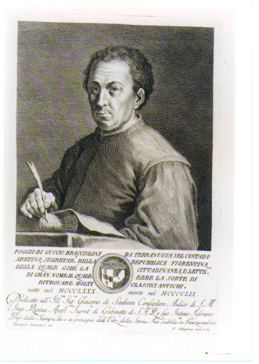 RITRATTO DI POGGIO BRACCIOLINI (stampa) di Allegrini Francesco, Traballesi Giuliano (sec. XVIII)
