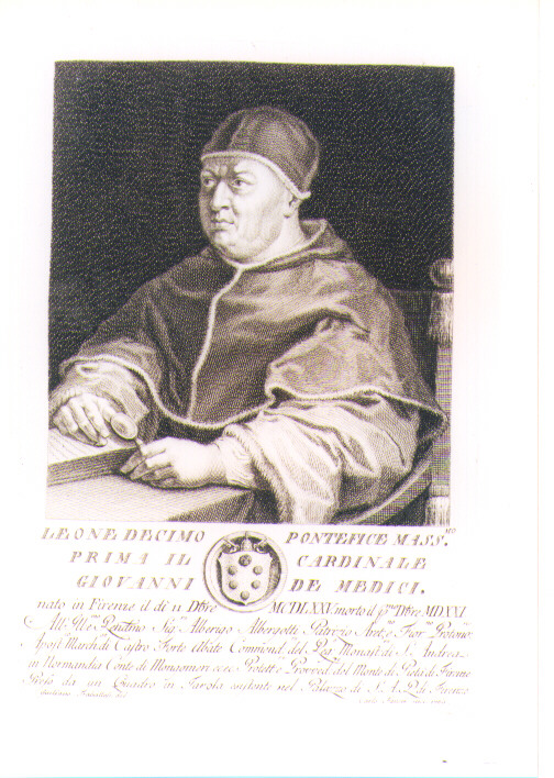 RITRATTO DI PAPA LEONE X (stampa) di Sanzio Raffaello detto Raffaello, Faucci Carlo, Traballesi Giuliano (sec. XVIII)