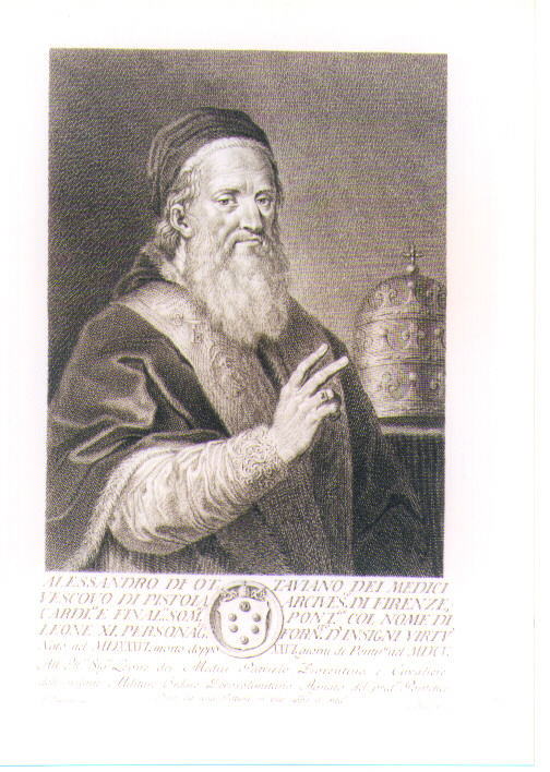 RITRATTO DI PAPA LEONE XI (stampa) di Faucci Carlo, Traballesi Giuliano (sec. XVIII)