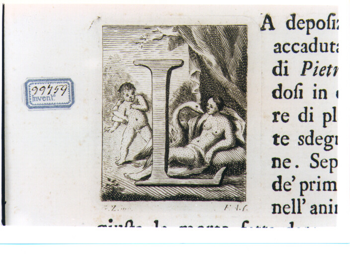 CAPOLETTERA L CON LEDA E IL CIGNO (stampa) di Zocchi Giuseppe, Allegrini Francesco (sec. XVIII)