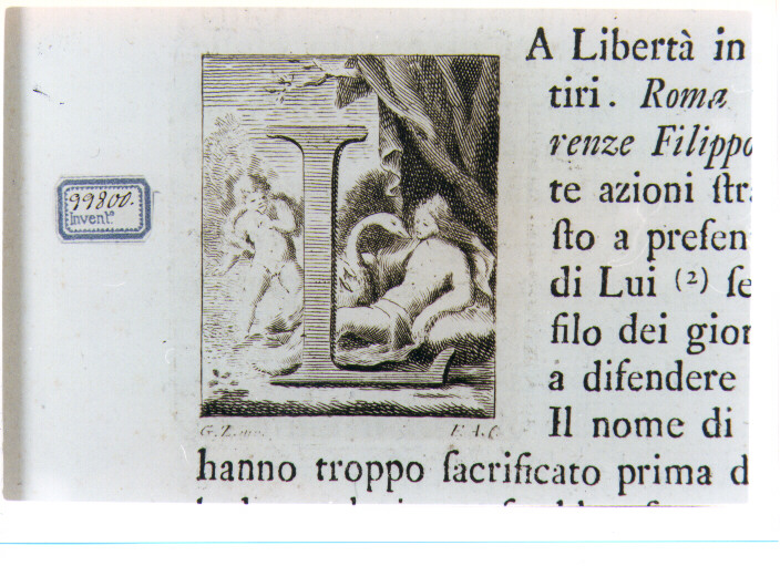 CAPOLETTERA L CON LEDA E IL CIGNO (stampa) di Zocchi Giuseppe, Allegrini Francesco (sec. XVIII)