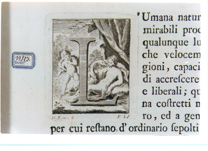 CAPOLETTERA L CON LEDA E IL CIGNO (stampa) di Zocchi Giuseppe, Allegrini Francesco (sec. XVIII)