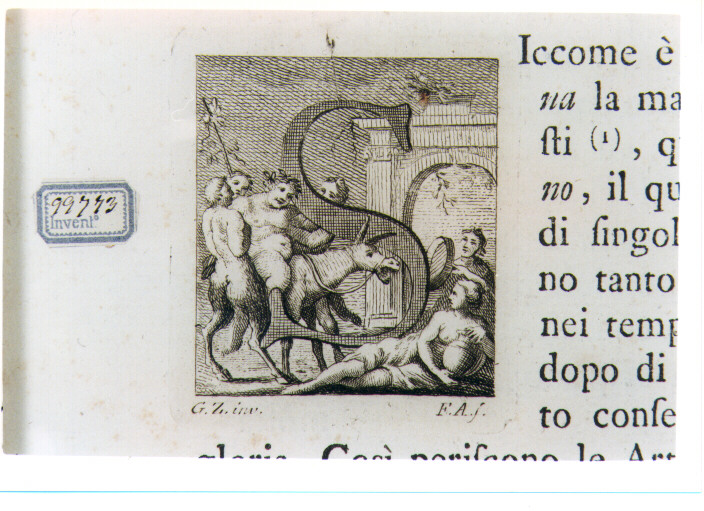 CAPOLETTERA S CON SILENO EBBRO (stampa) di Zocchi Giuseppe, Allegrini Francesco (sec. XVIII)