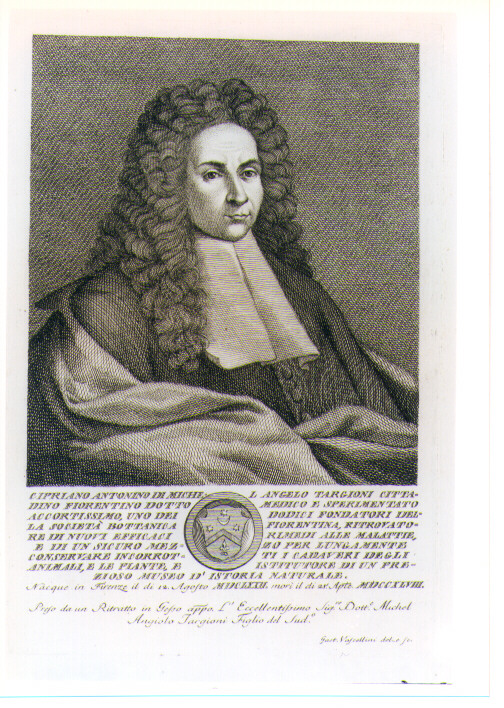 RITRATTO DI CIPRIANO ANTONINO TARGIONI (stampa) di Vascellini Gaetano (sec. XVIII)